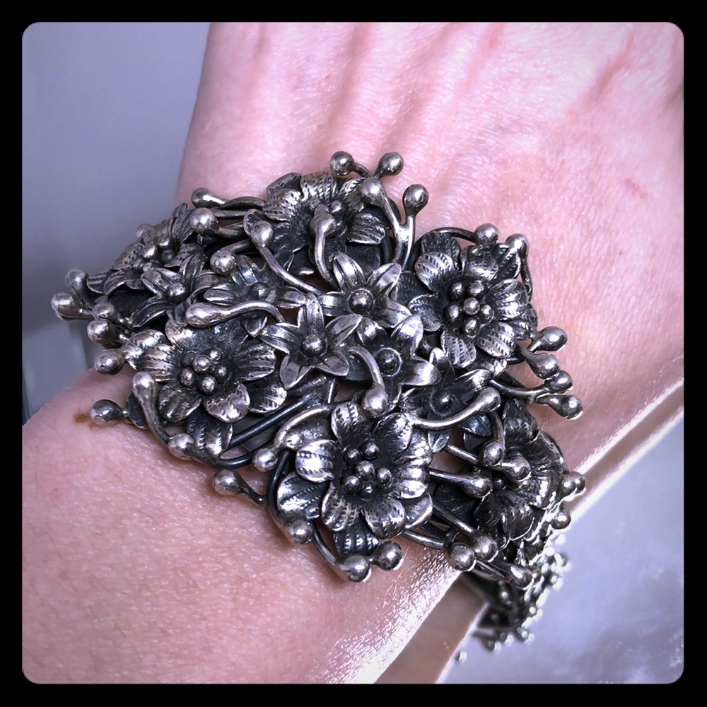 Antique Style wide Cuff sterling silver Bracelet